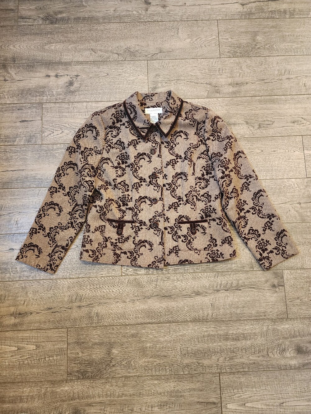 Vintage Sag Harbor Womens Blazer Jacket Brown Size 14P Paisley Velvet Button-Up